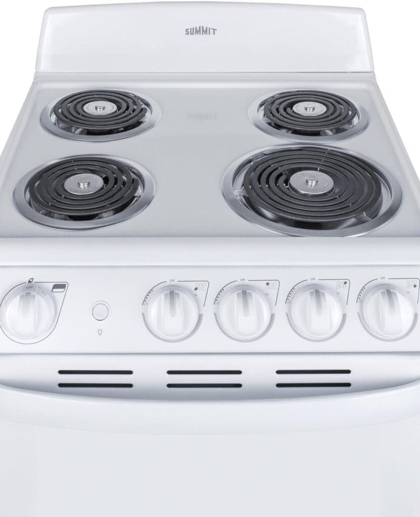 Summit Appliance RE203W 20 Electric Range, 4 Coil Elements, White, 2.3 Cuft Oven Capacity, on Indicator Lights for Oven and Elements- Cord Not Included Summit Appliance RE203W 20 Electric Range, 4 Coil Elements, White, 2.3 Cuft Oven Capacity, on Indicator Lights for Oven and Elements- Cord Not Included