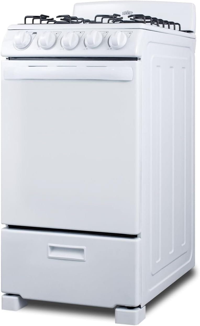 Summit RG200WS 20 Freestanding Gas Range with 4 Burners 2.3 cu. ft. Oven Capacity Broiler Compartment ADA Compliant in White