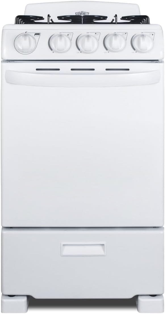 Summit RG200WS 20 Freestanding Gas Range with 4 Burners 2.3 cu. ft. Oven Capacity Broiler Compartment ADA Compliant in White