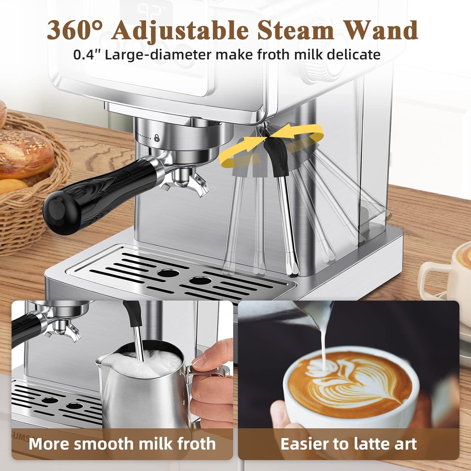 SUMSATY Espresso Machine, Stainless Steel Espresso Machine with Milk Frother for Latte, Cappuccino, Machiato,for Home Espresso Maker, 1.8L Water Tank, 20 Bar SUMSATY Espresso Machine, Stainless Steel Espresso Machine with Milk Frother for Latte, Cappuccino, Machiato,for Home Espresso Maker, 1.8L Water Tank, 20 Bar