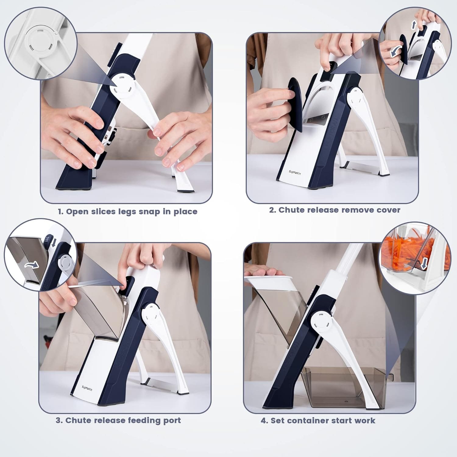 SUPMAKIN Safe Mandoline Slicer for Kitchen, Adjustable Potato Slicer,Vegetable Chopper, Mandolin Food Slicer, French Fry Cutter, 5 in 1 Chopping Artifact for Kitchen Chef Meal Prep