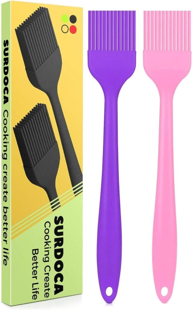 SURDOCA Silicone Pastry Basting Brush - 2Pcs 8.2 in Heat Resistant Brush for Baking Cooking Food, BPA Free Kitchen Brush for Sauce Butter Oil, Stainless Steel Core Design for Barbecue BBQ Grilling