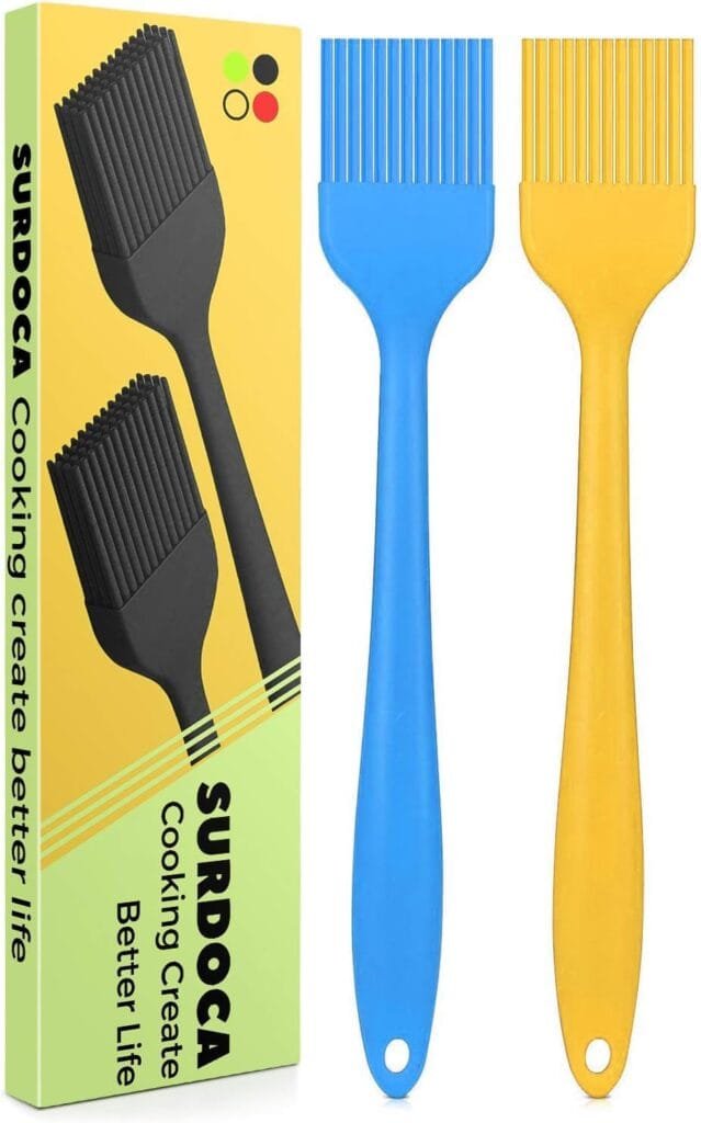 SURDOCA Silicone Pastry Basting Brush - 2Pcs 8.2 in Heat Resistant Brush for Baking Cooking Food, BPA Free Kitchen Brush for Sauce Butter Oil, Stainless Steel Core Design for Barbecue BBQ Grilling