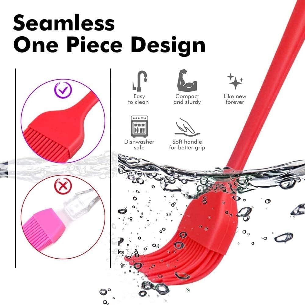 SURDOCA Silicone Pastry Basting Brush - 2Pcs 8.2 in Heat Resistant Brush for Baking Cooking Food, BPA Free Kitchen Brush for Sauce Butter Oil, Stainless Steel Core Design for Barbecue BBQ Grilling