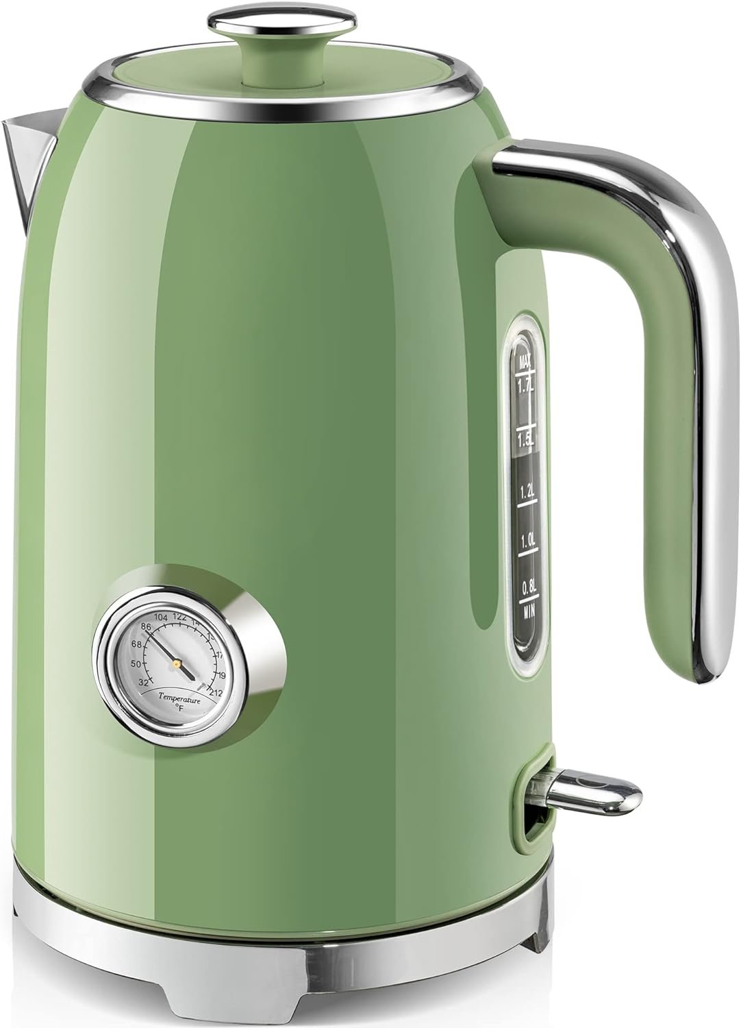 SUSTEAS Electric Kettle - 57oz Hot Tea Water Boiler with Thermometer, 1500W Fast Heating Stainless Steel Pot, Cordless LED Indicator, Auto Shut-Off  Boil Dry Protection, Retro Green