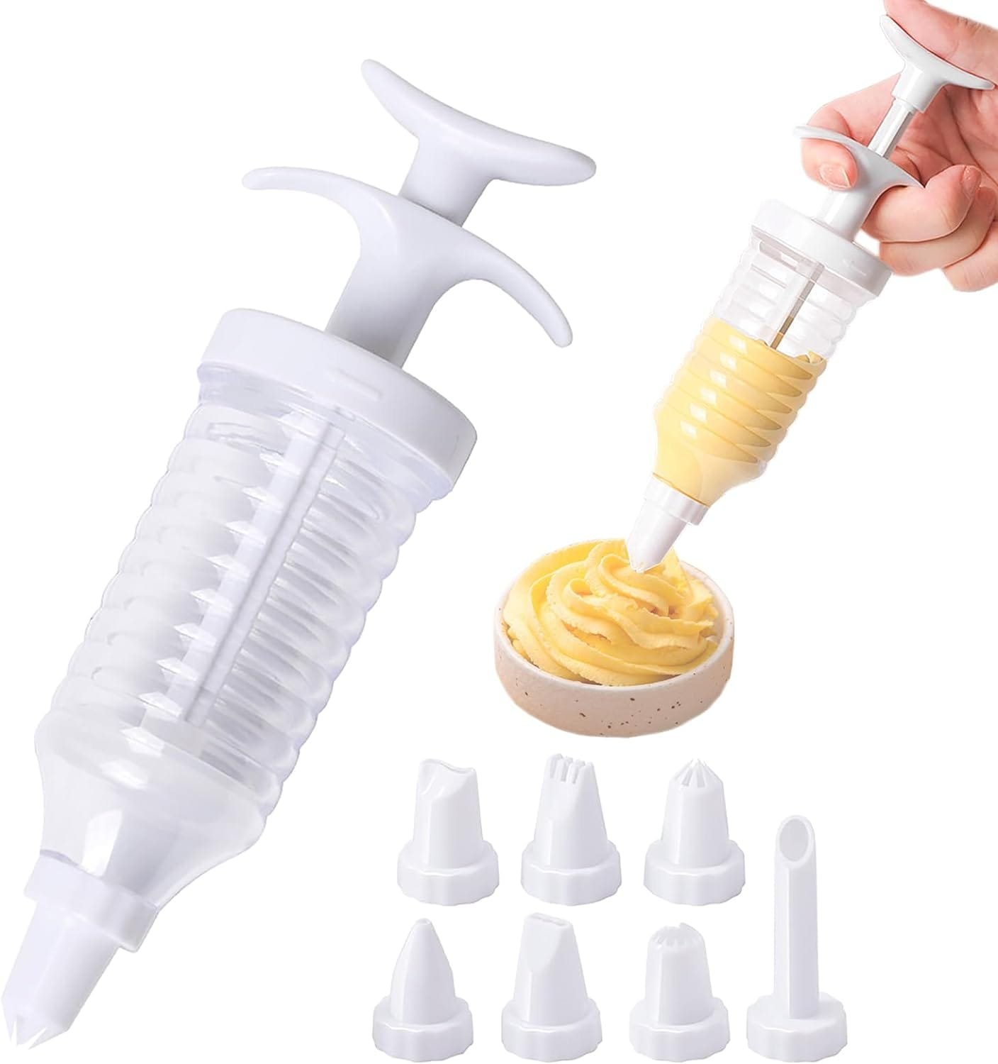 Suuker Cake Decorating Gun, Cupcake Icing Piping Kit, Cake Decorating Kit with 8 Piping Tips, Cupcake Injector/Decorating Icing Set, White Suuker Cake Decorating Gun, Cupcake Icing Piping Kit, Cake Decorating Kit with 8 Piping Tips, Cupcake Injector/Decorating Icing Set, White
