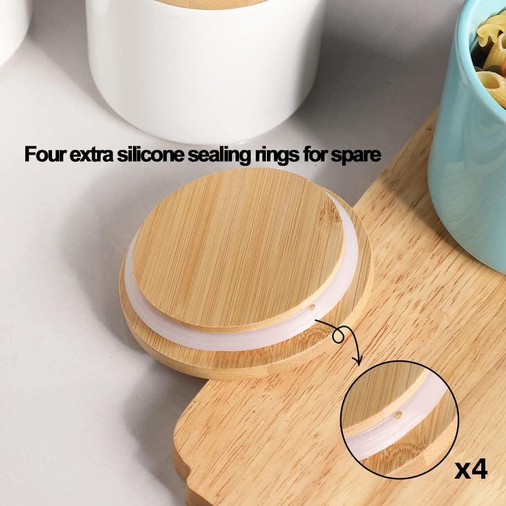 Sweejar Ceramic Kitchen Canister Sets, Porcelain Container for Countertop, Heavy Food Storage Jars with Airthight Seal Bamboo Lid, Servering for Sugar, Coffee Beans, Tea Leaves, Pack of 4（Gray）