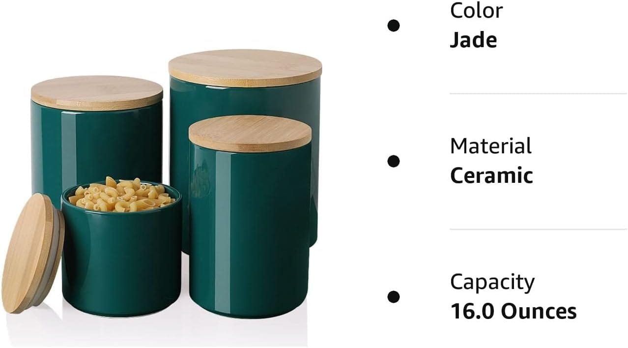 Sweejar Ceramic Kitchen Canister Sets, Porcelain Container for Countertop, Heavy Food Storage Jars with Airthight Seal Bamboo Lid, Servering for Sugar, Coffee Beans, Tea Leaves, Pack of 4（Gray）