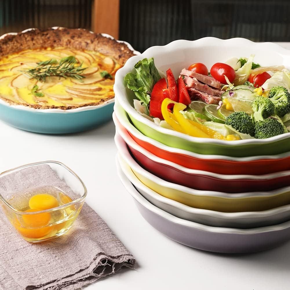 Sweejar Ceramic Pie Pan for Baking, 10 Inches Round Baking Dish for Dinner, Non-Stick Pie Plate with Soft Wave Edge for Apple Pie, Pumpkin Pie, Pot Pies (BlueYellow)