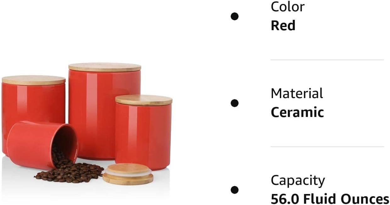 Sweejar Kitchen Canisters Ceramic Food Storage Jar Set, Stackable Containers with Airtight Seal Bamboo Lid for Serving Ground Coffee, Tea,Grains, Herbs,Sugar, Salt and More - Pack of 4（Gray）