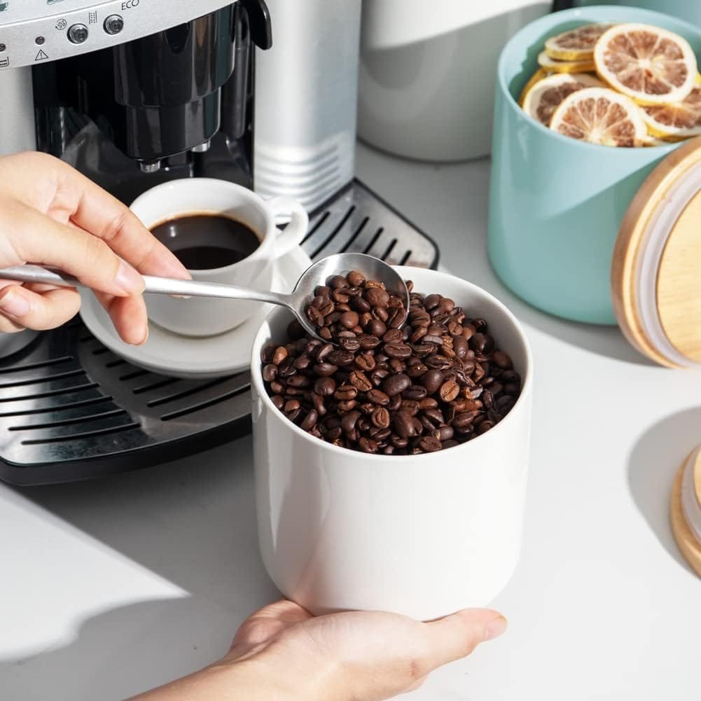 Sweejar Kitchen Canisters Ceramic Food Storage Jar Set, Stackable Containers with Airtight Seal Wooden Lid for Serving Ground Coffee, Tea, Herbs, Grains, Sugar, Salt - Set of 4 (Dark Turquoise) Sweejar Kitchen Canisters Ceramic Food Storage Jar Set, Stackable Containers with Airtight Seal Wooden Lid for Serving Ground Coffee, Tea, Herbs, Grains, Sugar, Salt - Set of 4 (Dark Turquoise)