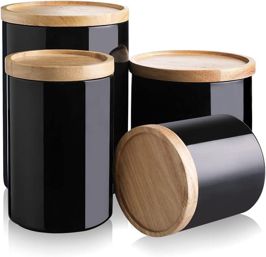 Sweejar Kitchen Canisters Ceramic Food Storage Jar Set, Stackable Containers with Airtight Seal Wooden Lid for Serving Ground Coffee, Tea, Herbs, Grains, Sugar, Salt - Set of 4 (Dark Turquoise) Sweejar Kitchen Canisters Ceramic Food Storage Jar Set, Stackable Containers with Airtight Seal Wooden Lid for Serving Ground Coffee, Tea, Herbs, Grains, Sugar, Salt - Set of 4 (Dark Turquoise)