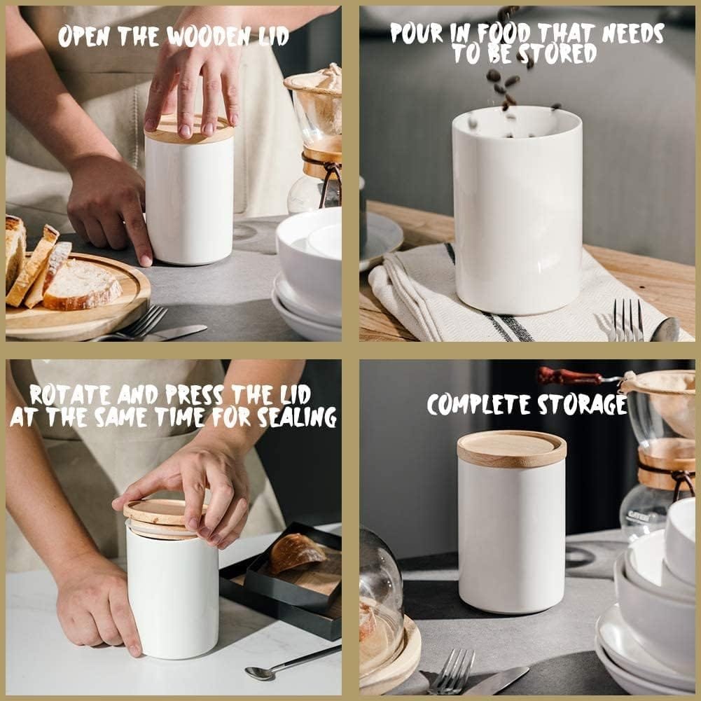 Sweejar Kitchen Canisters Ceramic Food Storage Jar Set, Stackable Containers with Airtight Seal Wooden Lid for Serving Ground Coffee, Tea, Herbs, Grains, Sugar, Salt - Set of 4 (Dark Turquoise) Sweejar Kitchen Canisters Ceramic Food Storage Jar Set, Stackable Containers with Airtight Seal Wooden Lid for Serving Ground Coffee, Tea, Herbs, Grains, Sugar, Salt - Set of 4 (Dark Turquoise)