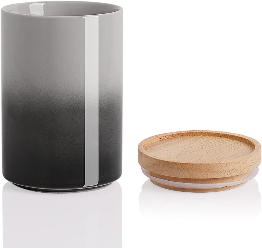 Sweejar Kitchen Canisters Ceramic Food Storage Jar, Stackable Containers with Airtight Seal Wooden Lid for Serving Ground Coffee, Tea, Sugar, Salt and More - 16 Fl Oz (White)