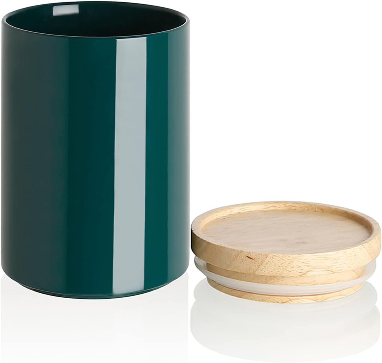 Sweejar Kitchen Canisters Ceramic Food Storage Jar, Stackable Containers with Airtight Seal Wooden Lid for Serving Ground Coffee, Tea, Sugar, Salt and More - 16 Fl Oz (White)