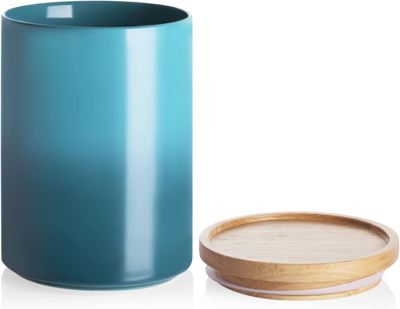 Sweejar Kitchen Canisters Ceramic Food Storage Jar, Stackable Containers with Airtight Seal Wooden Lid for Serving Ground Coffee, Tea, Sugar, Salt and More - 16 Fl Oz (White)