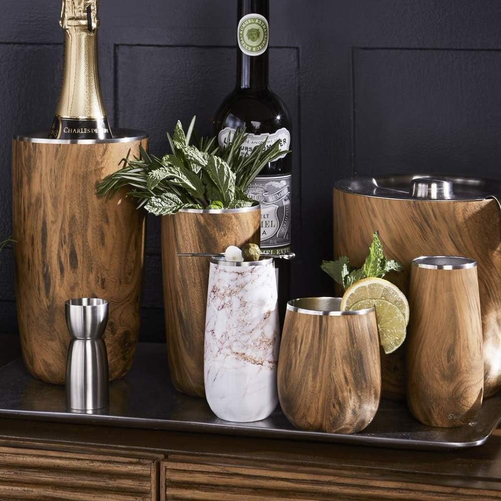 Swell Stainless Steel Wine Chiller, 750ml Teakwood, Triple-Layered Vacuum-Insulated Container Designed to Keep Bottles Colder for Longer - BPA-Free Designer Barware Accessories