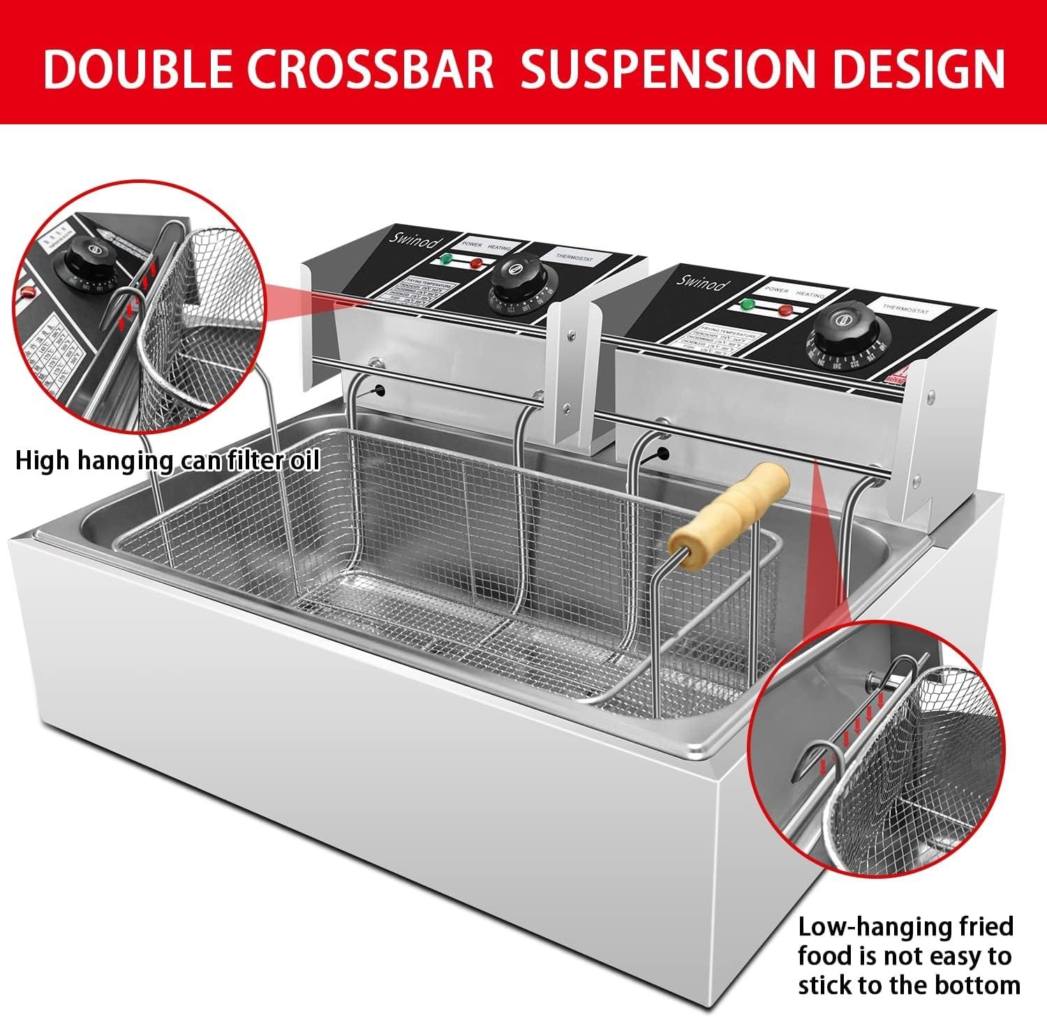 Swinod Commercial Deep Fryer with Basket for Restaurant or Home Use, Detachable Large Capacity Stainless Steel Countertop Electric Oil Fryer with Temperature Control Swinod Commercial Deep Fryer with Basket for Restaurant or Home Use, Detachable Large Capacity Stainless Steel Countertop Electric Oil Fryer with Temperature Control