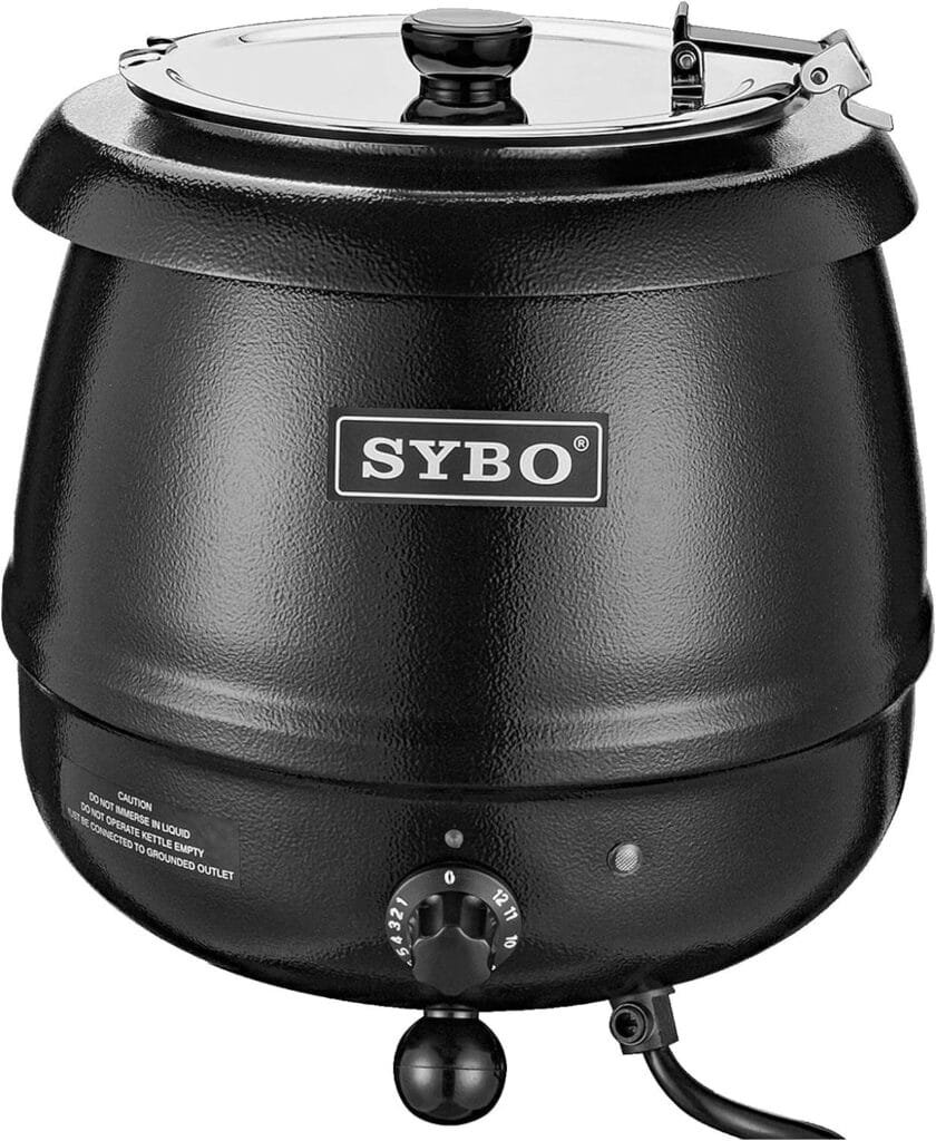 SYBO SB-6000 Commercial Grade Soup Kettle with Hinged Lid and Detachable Stainless Steel Insert Pot for Restaurant and Big Family, 10.5 Quarts, Black SYBO SB-6000 Commercial Grade Soup Kettle with Hinged Lid and Detachable Stainless Steel Insert Pot for Restaurant and Big Family, 10.5 Quarts, Black