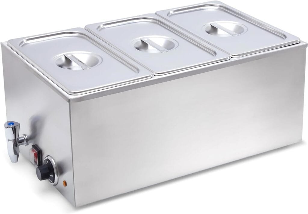 SYBO ZCK165BT-3 Commercial Grade Stainless Steel Bain Marie Buffet Food Warmer Steam Table for Catering and Restaurants, (3 Sections with Tap), Sliver