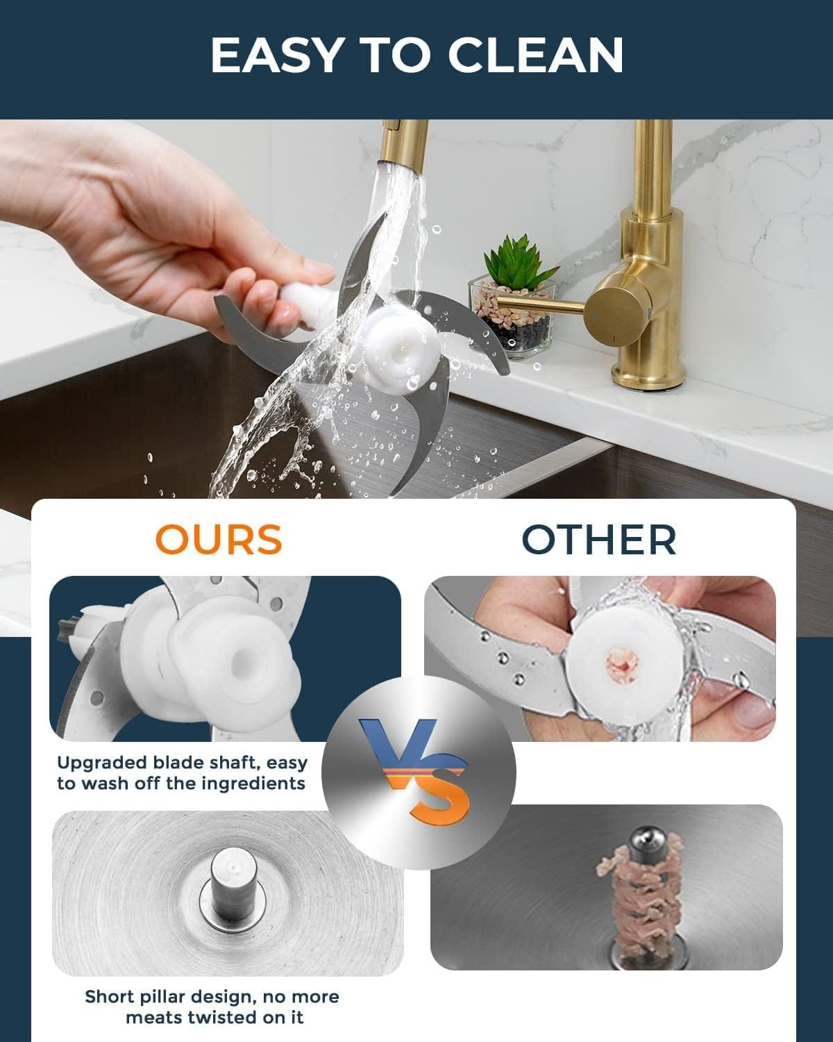 Syvio Food Processors with 2 Bowls, Meat Grinder 4 Bi-Level Blades, Mini Electric Food Chopper 400W, for Baby Food, Meat, Onion, Vegetables, 2 Speed, 8 Cup and 2.5 Cup