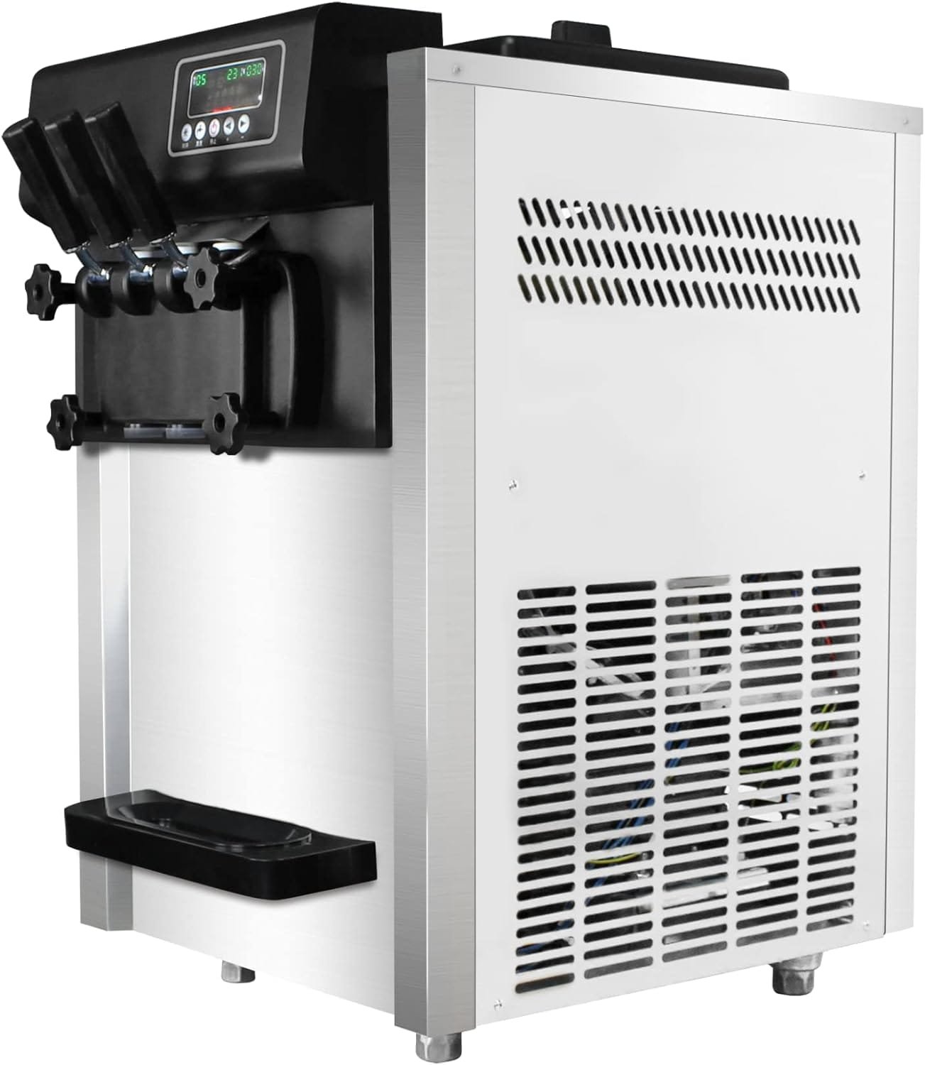 Table Top Ice Cream Maker YINSHUO BRAND Stainless Steel 3 Flavors Ice Cream Machine Commercial Soft Serve Ice Cream Maker for Restaurants Snack Bar supermarkets 2200 W 18-25L PER HOUR