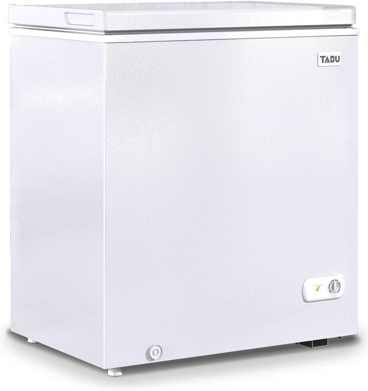 TABU 7.0 CU FT White Chest Freezer, Deep Freezer with Storage Basket, Manual Defrost Freezer, Energy Saving Compact Freezer with 7 Level Adjustable Temperature, Top Open Door, Removable Basket (White)