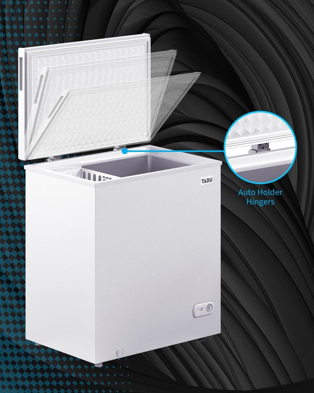 TABU 7.0 CU FT White Chest Freezer, Deep Freezer with Storage Basket, Manual Defrost Freezer, Energy Saving Compact Freezer with 7 Level Adjustable Temperature, Top Open Door, Removable Basket (White)