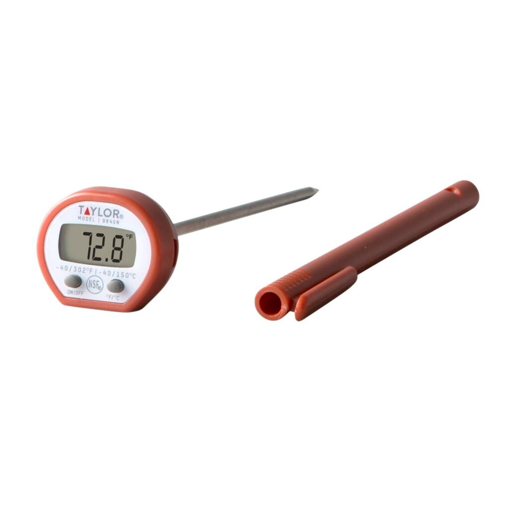 Taylor Instant Read Digital Meat Food Grill BBQ Cooking Kitchen Thermometer, Comes with Pocket Sleeve Clip, Red