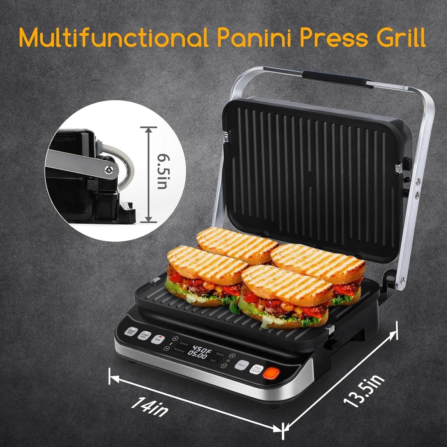 Taylor Swoden 10 in 1 Panini Press Sandwich Maker, 1600W Electric Indoor Grill with Non-Stick Double Sided Plates, LED Touch Screen, Independent Temperature Control, Opens 180 Degrees, Stainless Steel Taylor Swoden 10 in 1 Panini Press Sandwich Maker, 1600W Electric Indoor Grill with Non-Stick Double Sided Plates, LED Touch Screen, Independent Temperature Control, Opens 180 Degrees, Stainless Steel