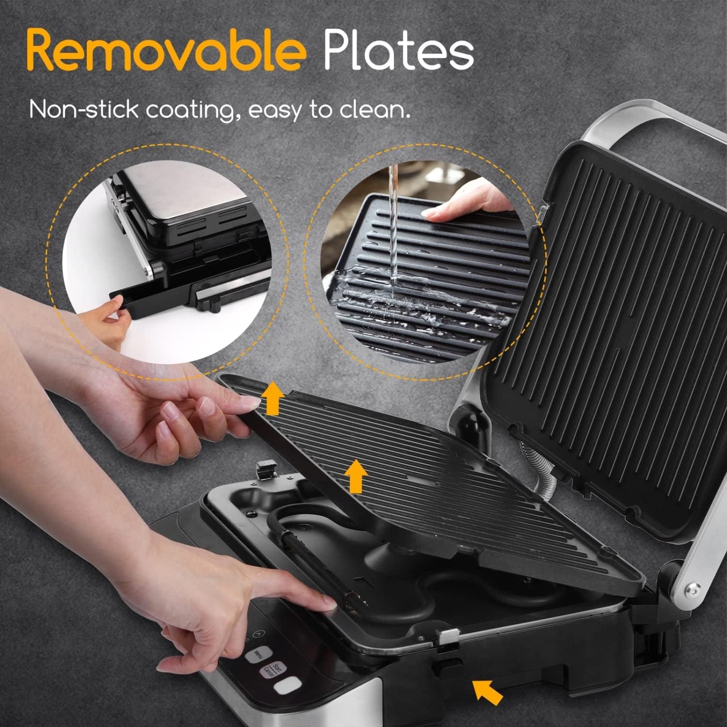 Taylor Swoden 10 in 1 Panini Press Sandwich Maker, 1600W Electric Indoor Grill with Non-Stick Double Sided Plates, LED Touch Screen, Independent Temperature Control, Opens 180 Degrees, Stainless Steel Taylor Swoden 10 in 1 Panini Press Sandwich Maker, 1600W Electric Indoor Grill with Non-Stick Double Sided Plates, LED Touch Screen, Independent Temperature Control, Opens 180 Degrees, Stainless Steel