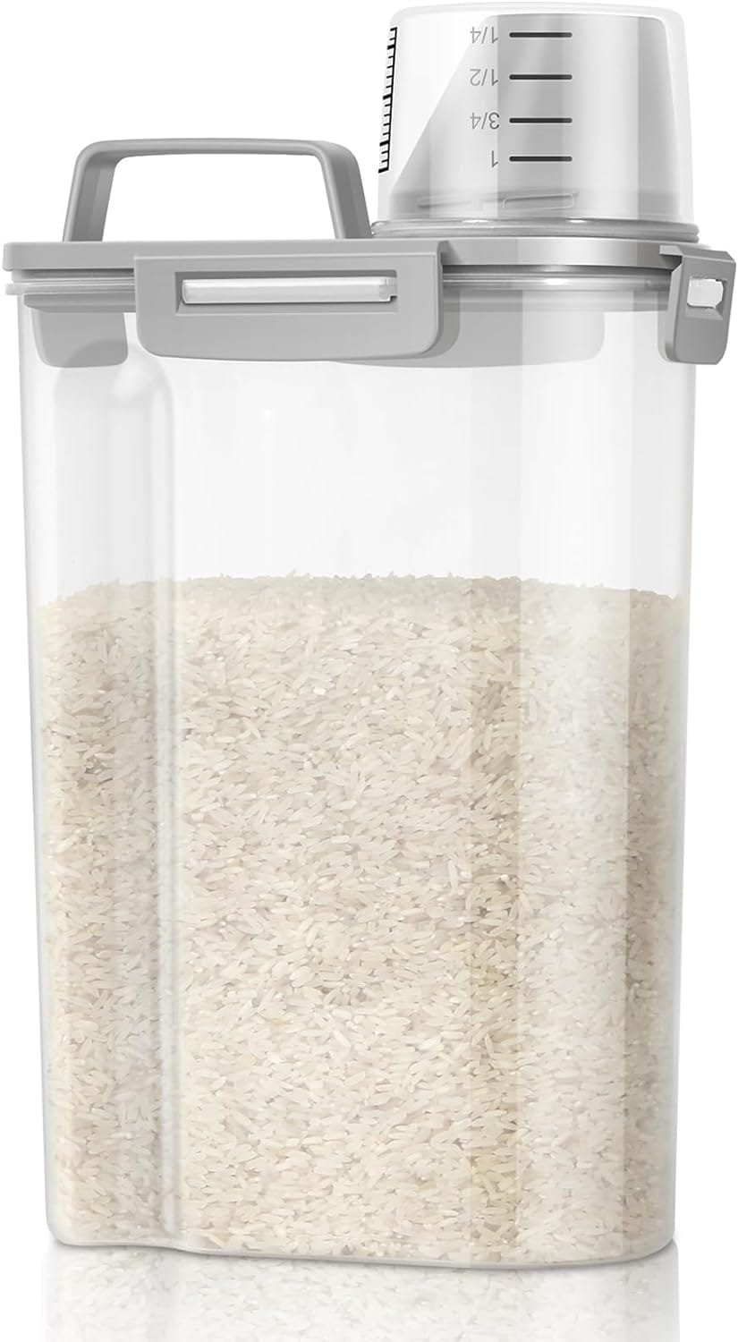 TBMax Rice Container 5 Lbs Kitchen Pantry Food Storage Container, Small Pet Dog Cat Food Container Dispenser, Plastic Rice Cereal Flour Holder with Cup for Dry Food Storage Organization TBMax Rice Container 5 Lbs Kitchen Pantry Food Storage Container, Small Pet Dog Cat Food Container Dispenser, Plastic Rice Cereal Flour Holder with Cup for Dry Food Storage Organization