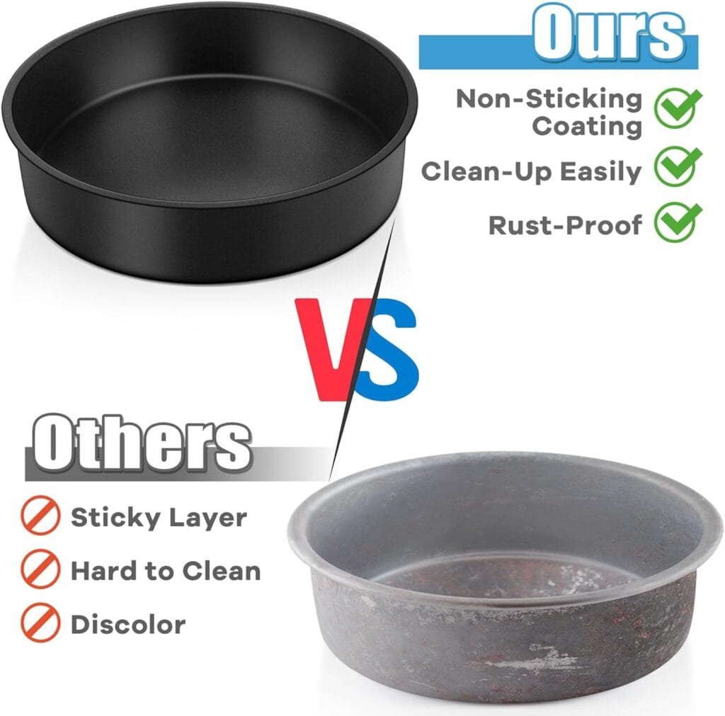 TeamFar 6 Inch Cake Pan, Round Baking Layer Cake Pan Set of 3, with Non-Stick Coating Stainless Steel Core for Birthday, Party, Wedding, Healthy Heatproof, Release Easily Easy Clean TeamFar 6 Inch Cake Pan, Round Baking Layer Cake Pan Set of 3, with Non-Stick Coating Stainless Steel Core for Birthday, Party, Wedding, Healthy Heatproof, Release Easily Easy Clean
