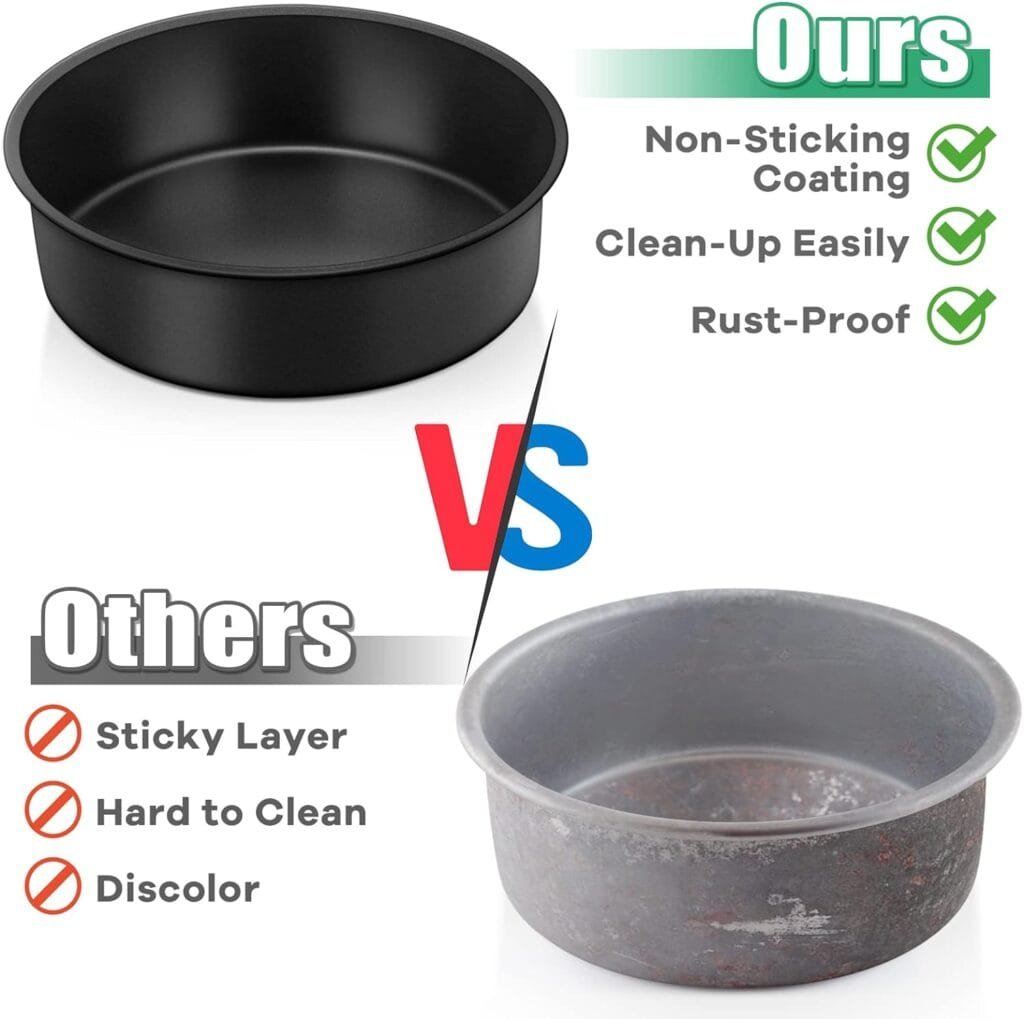 TeamFar 6 Inch Cake Pan, Round Baking Layer Cake Pan Set of 3, with Non-Stick Coating Stainless Steel Core for Birthday, Party, Wedding, Healthy Heatproof, Release Easily Easy Clean TeamFar 6 Inch Cake Pan, Round Baking Layer Cake Pan Set of 3, with Non-Stick Coating Stainless Steel Core for Birthday, Party, Wedding, Healthy Heatproof, Release Easily Easy Clean