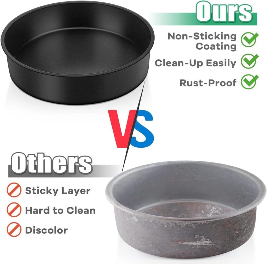 TeamFar 6 Inch Cake Pan, Round Baking Layer Cake Pan Set of 3, with Non-Stick Coating Stainless Steel Core for Birthday, Party, Wedding, Healthy Heatproof, Release Easily Easy Clean TeamFar 6 Inch Cake Pan, Round Baking Layer Cake Pan Set of 3, with Non-Stick Coating Stainless Steel Core for Birthday, Party, Wedding, Healthy Heatproof, Release Easily Easy Clean