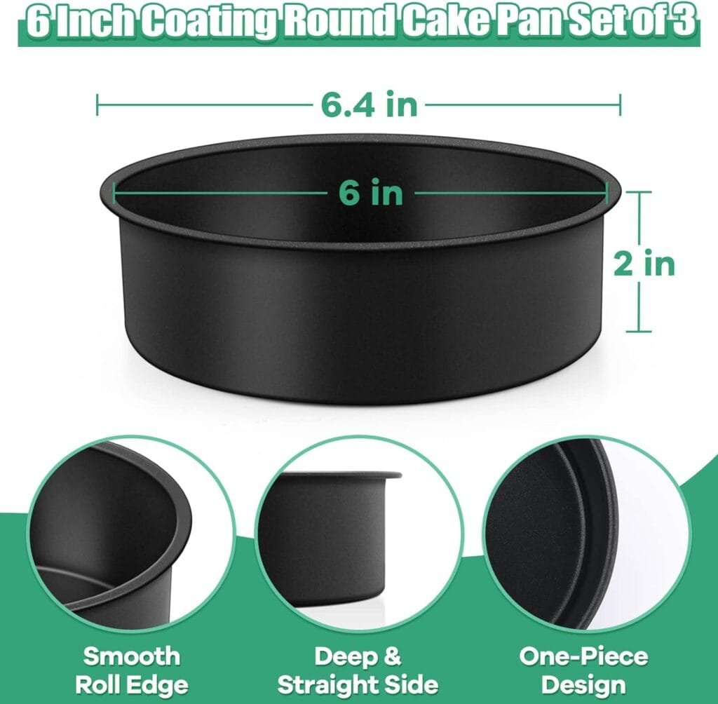 TeamFar 6 Inch Cake Pan, Round Baking Layer Cake Pan Set of 3, with Non-Stick Coating Stainless Steel Core for Birthday, Party, Wedding, Healthy Heatproof, Release Easily Easy Clean TeamFar 6 Inch Cake Pan, Round Baking Layer Cake Pan Set of 3, with Non-Stick Coating Stainless Steel Core for Birthday, Party, Wedding, Healthy Heatproof, Release Easily Easy Clean