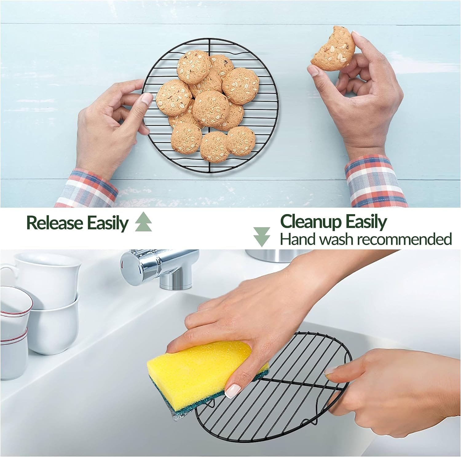 TeamFar Round Cooling Rack, 7.5’’ Small Baking Roasting Grilling Rack with Stainless Steel Core  Non-stick Coating, for Cooking Steaming Cooling, Healthy  Durable, Oven Safe  Easy Clean – Set of 2