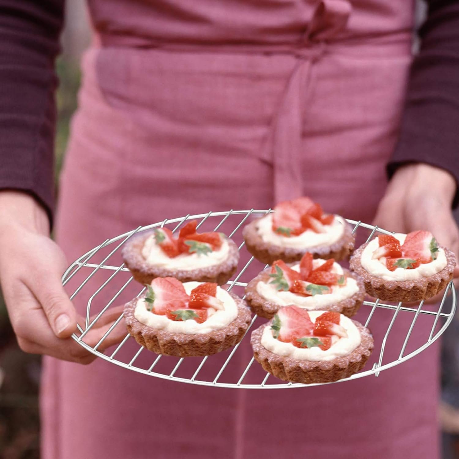 TeamFar Round Cooling Rack Set of 2, 9 Inch Round Rack Baking Steaming Roasting Rack Set Stainless Steel, Healthy  Dishwasher Safe, Mirror Finish  Rust Free