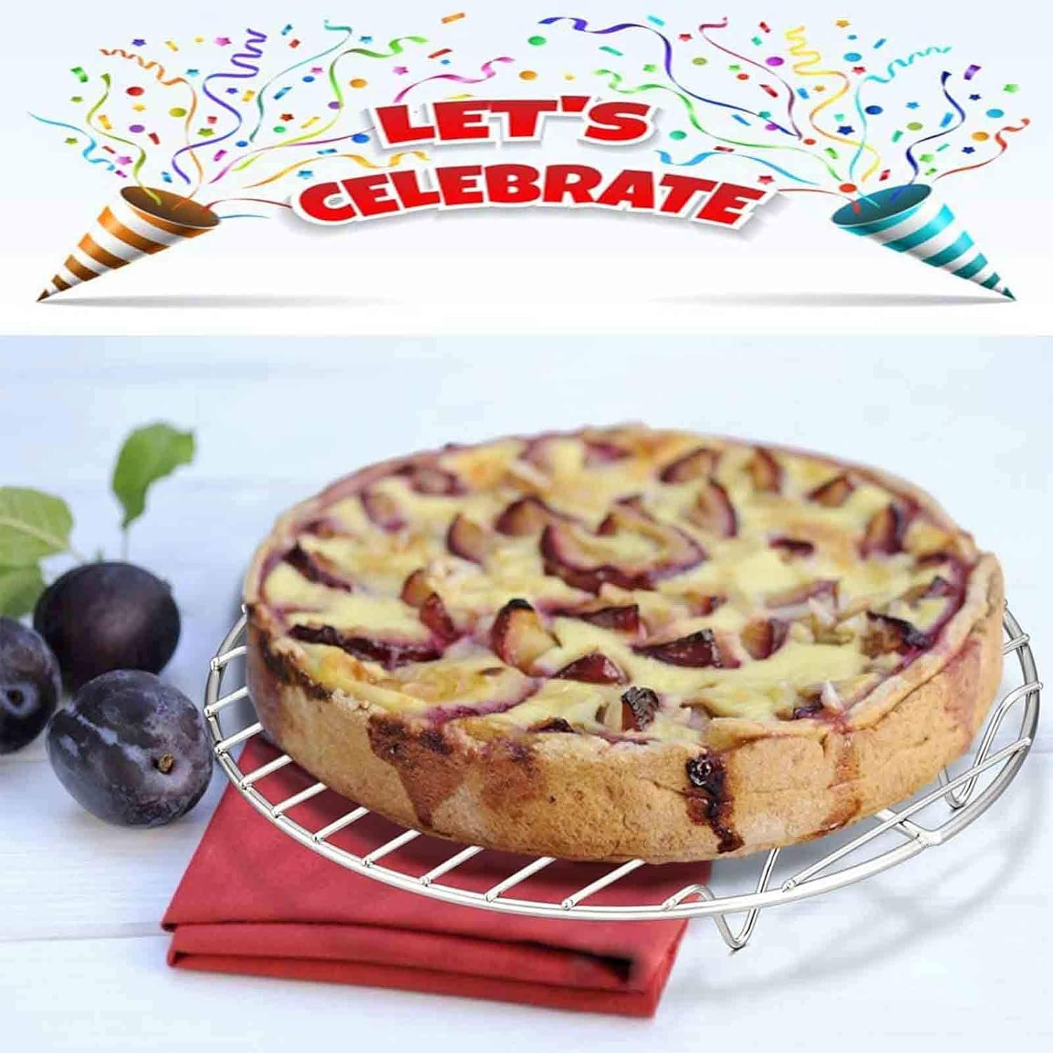 TeamFar Round Cooling Rack Set of 2, 9 Inch Round Rack Baking Steaming Roasting Rack Set Stainless Steel, Healthy  Dishwasher Safe, Mirror Finish  Rust Free