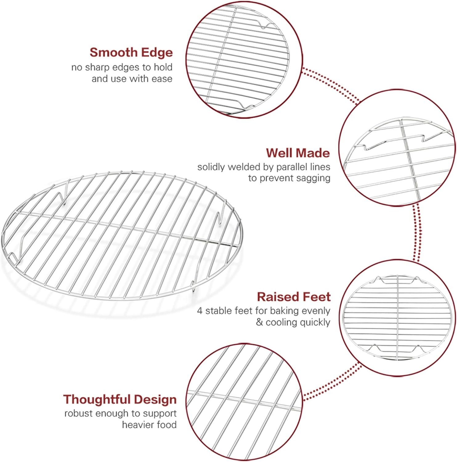 TeamFar Round Cooling Rack Set of 2, 9 Inch Round Rack Baking Steaming Roasting Rack Set Stainless Steel, Healthy  Dishwasher Safe, Mirror Finish  Rust Free