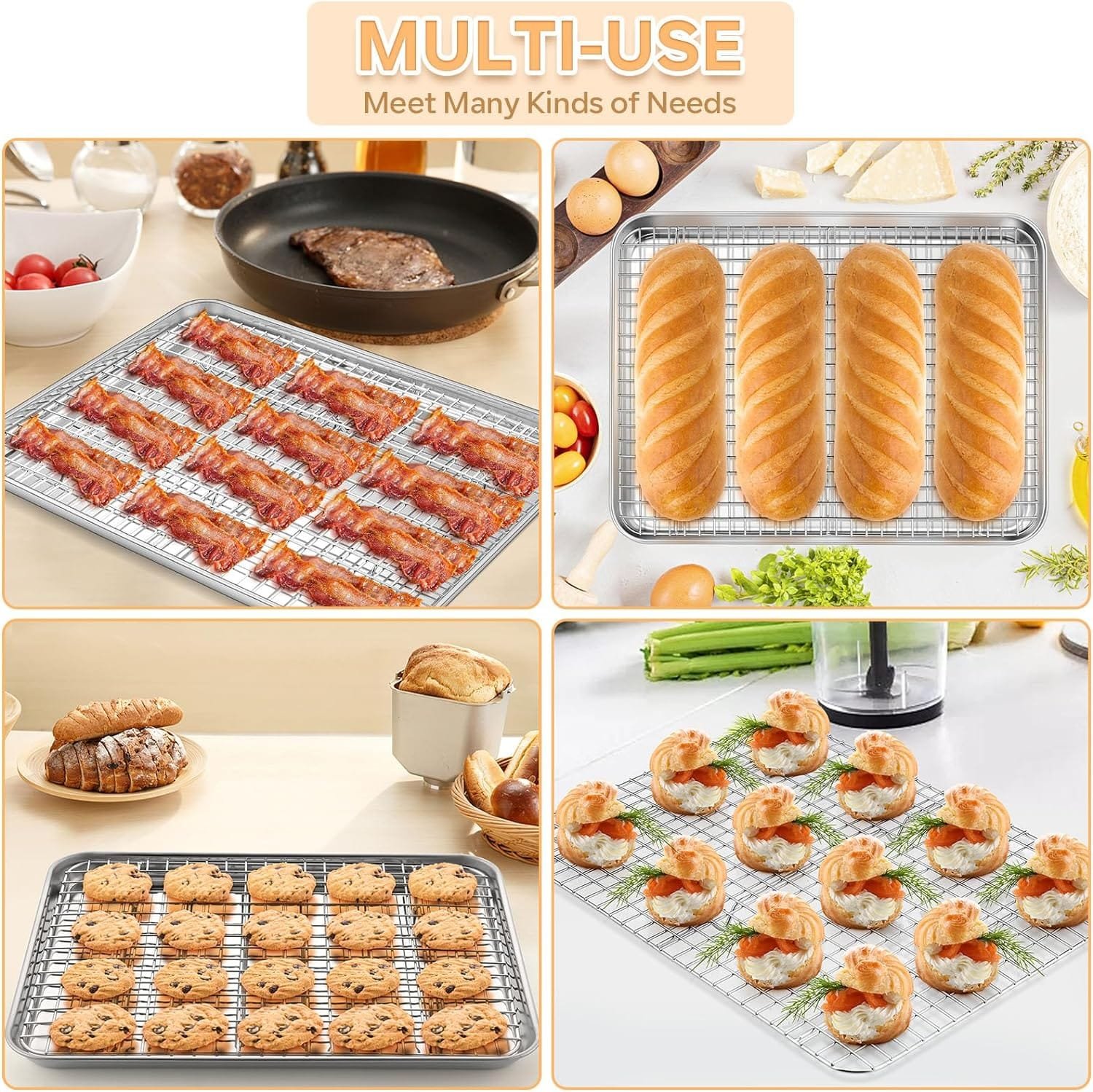 TeamFar Toaster Oven Pan with Cooling Rack Set, 10.5’’ x 8’’ x 1’’ Stainless Steel Compact Toaster Oven Small Baking Pan Tray with Mini Grid Rack, Non-Toxic  Heavy-Duty, Dishwasher  Oven Safe