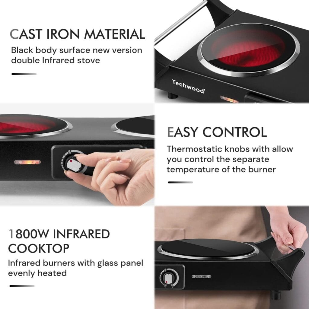 Techwood Hot Plate Portable Electric Stove 1500W Countertop Single Burner with Adjustable Temperature  Stay Cool Handles, 7.5” Cooktop for Dorm Office/Home/Camp, Compatible for All Cookwares