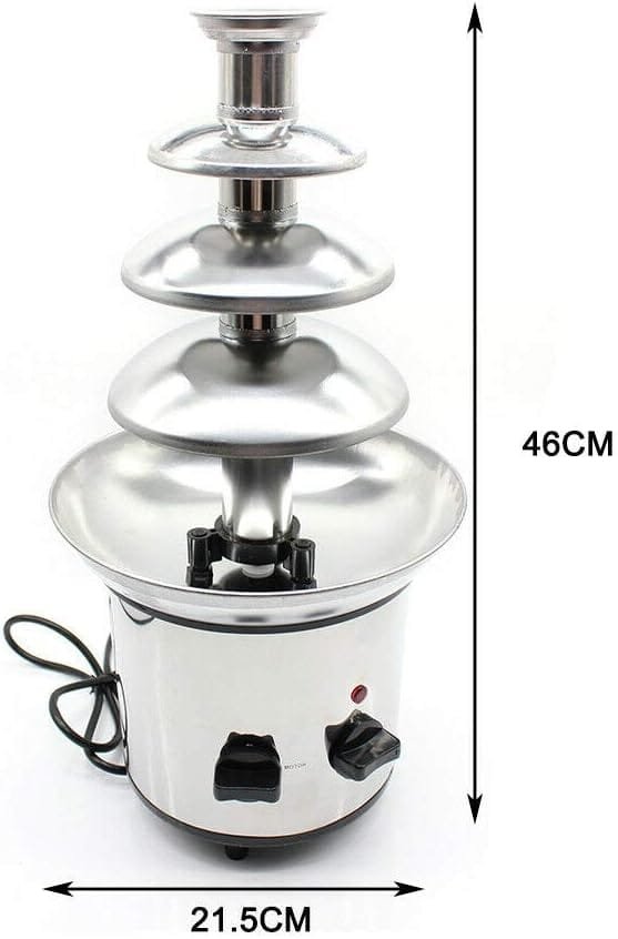 TFCFL 4 Tiers Chocolate Fondue Fountain Stainless Steel 1KG Capacity Easy to Assemble for Chocolate, Nacho Cheese, BBQ Sauce, Ranch, Liqueurs