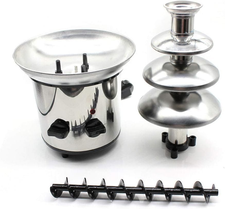TFCFL 4 Tiers Chocolate Fondue Fountain Stainless Steel 1KG Capacity Easy to Assemble for Chocolate, Nacho Cheese, BBQ Sauce, Ranch, Liqueurs