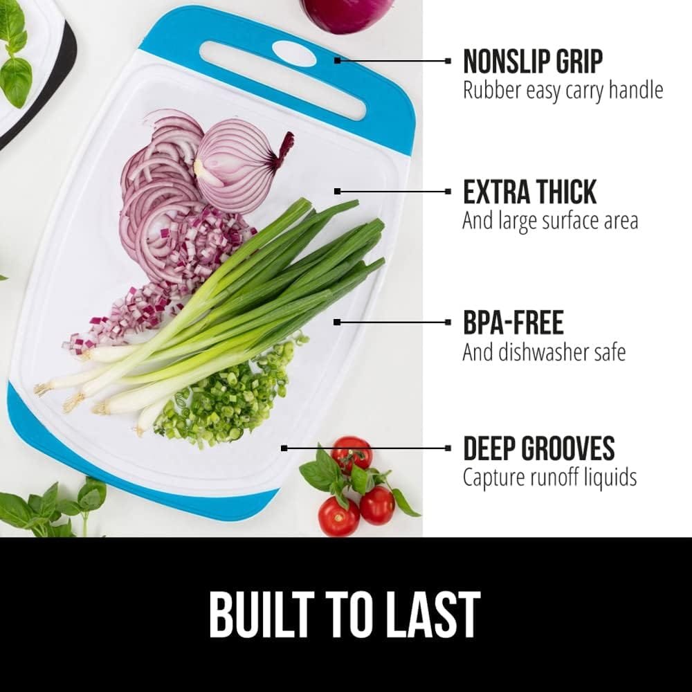 The Original Gorilla Grip Oversized 100% BPA Free Reversible Durable Kitchen Cutting Board Set of 3, Juice Grooves, Dishwasher Safe, Easy Grip Handle Border, Food Chopping Boards, Cooking, Black