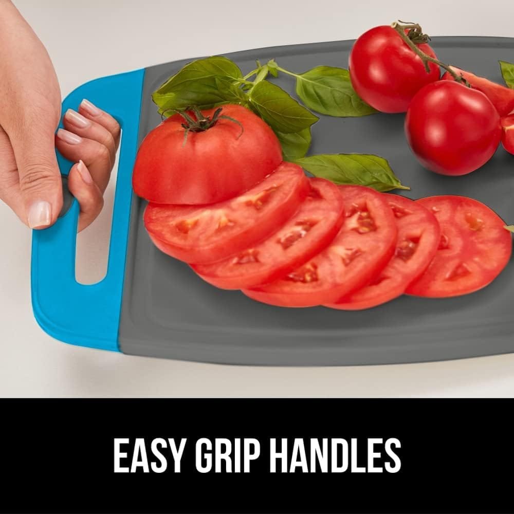 The Original Gorilla Grip Oversized 100% BPA Free Reversible Durable Kitchen Cutting Board Set of 3, Juice Grooves, Dishwasher Safe, Easy Grip Handle Border, Food Chopping Boards, Cooking, Black