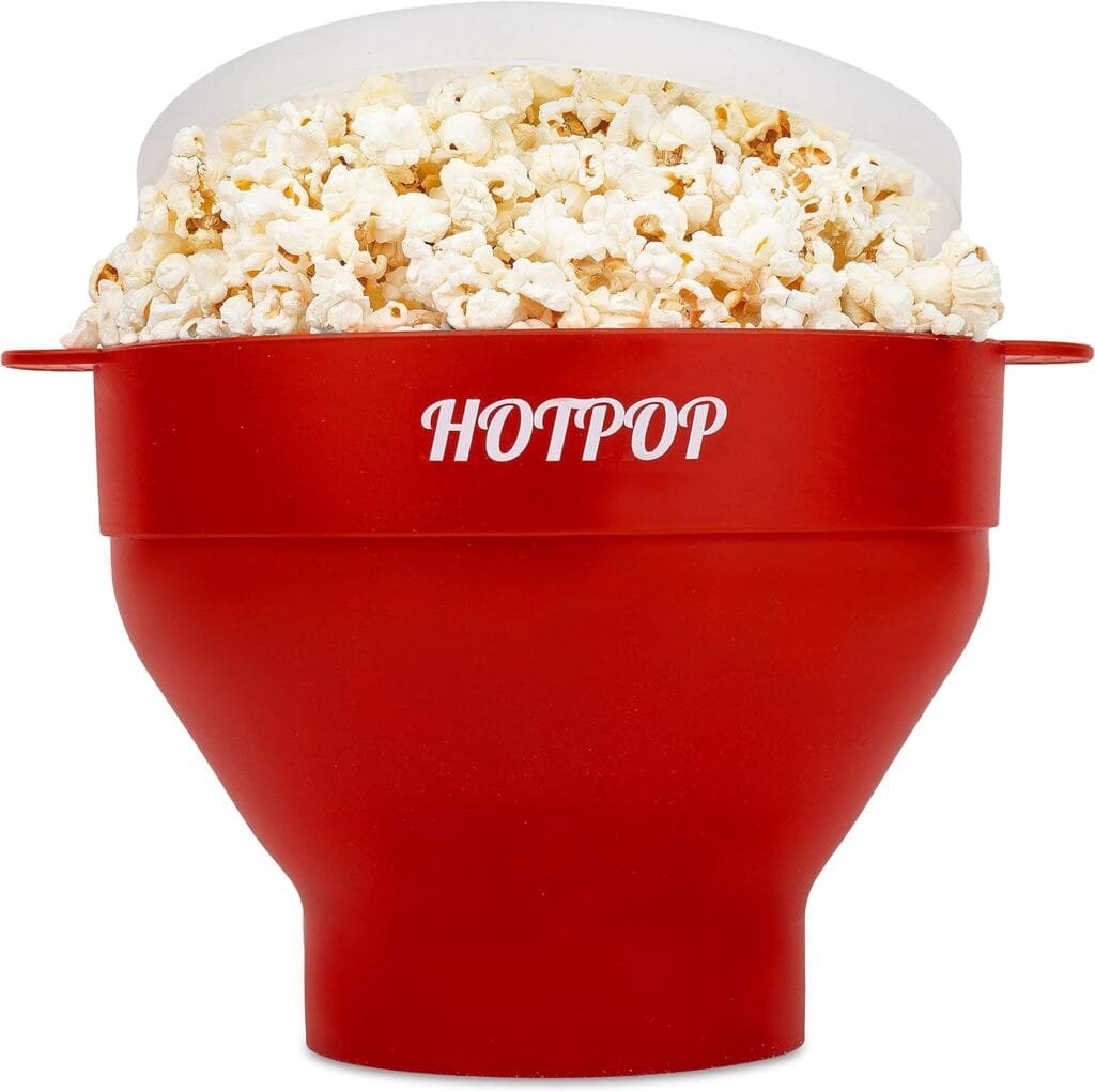 The Original Hotpop Microwave Popcorn Popper, Silicone Popcorn Maker, Collapsible Microwave Popcorn Bowl BPA-Free  Dishwasher Safe (Cherry)