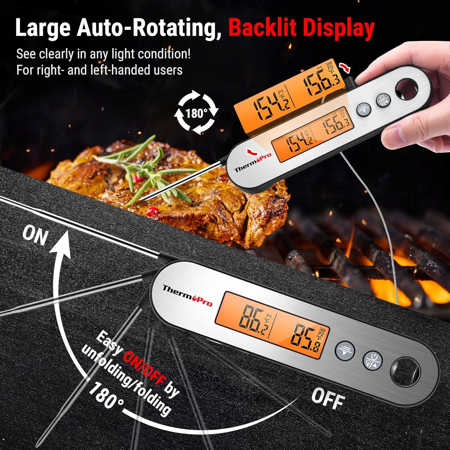 ThermoPro TP610 Digital Meat Thermometer for Cooking, Rechargeable Instant Read Food Thermometer with Rotating LCD Screen, Waterproof Cooking Thermometer with Alarm for Grilling, Smoker, BBQ, Oven ThermoPro TP610 Digital Meat Thermometer for Cooking, Rechargeable Instant Read Food Thermometer with Rotating LCD Screen, Waterproof Cooking Thermometer with Alarm for Grilling, Smoker, BBQ, Oven