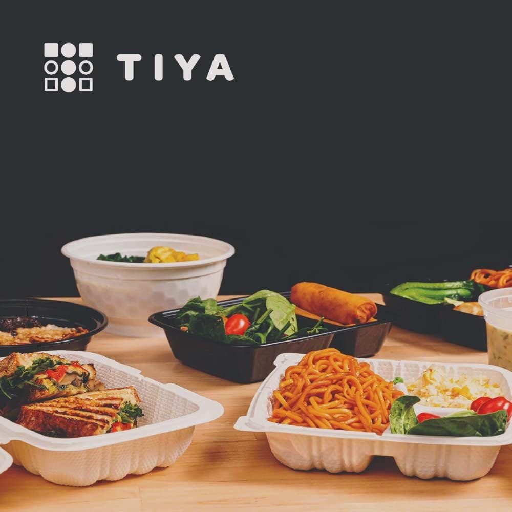 TIYA Takeout Food Containers - 12 oz Bulk 150 Pack with Lids - Rectangular Plastic Food Storage - Reusable Microwavable Dishwasher Safe Restaurant Set - Leak Proof for To-Go  Meal Prep
