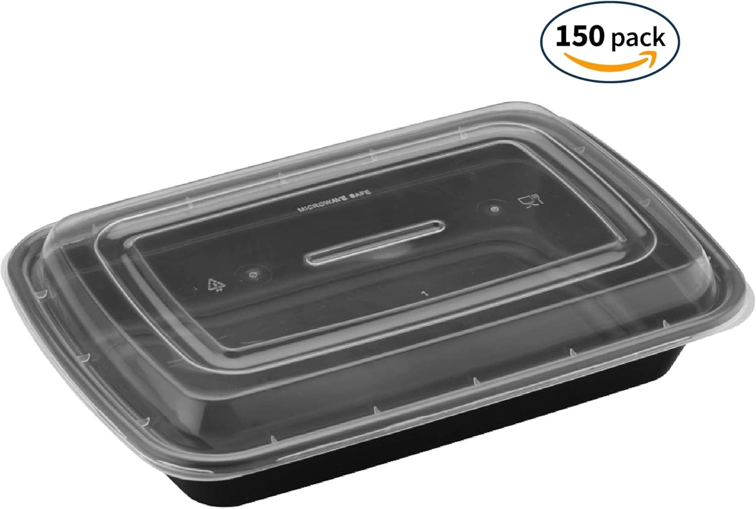 TIYA Takeout Food Containers - 12 oz Bulk 150 Pack with Lids - Rectangular Plastic Food Storage - Reusable Microwavable Dishwasher Safe Restaurant Set - Leak Proof for To-Go  Meal Prep